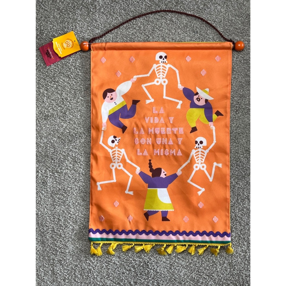 Dia De Muertos Wall Decor Banner Life and Death Are One and Same Yellow